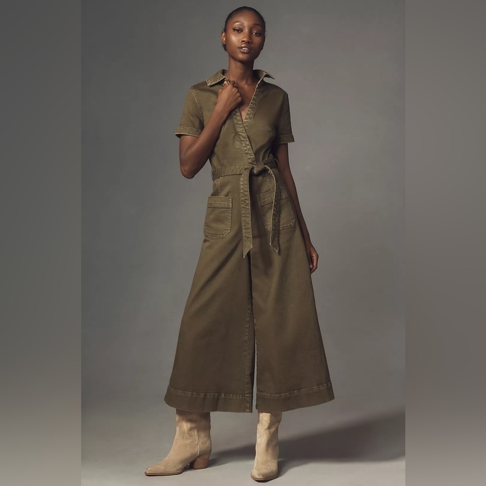 NWT! Anthro Dark Green The Colette Denim Wrap Jumpsuit by Maeve -Multiple🧡💎